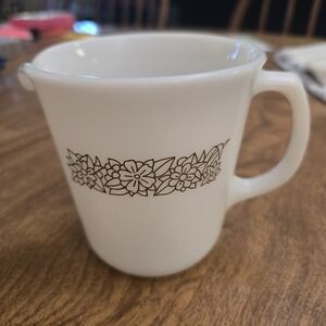 PYREX White Milk Glass Creamer Pitcher Woodlan Pattern